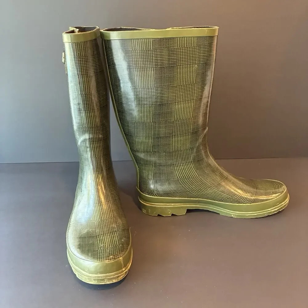 Pendleton Classic Tall Rain Boots Wellies Green Plaid Houndstooth Size 10